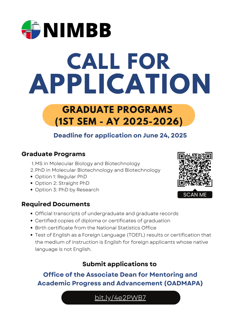 Call for Application: NIMBB Graduate Programs 1st Sem, AY 2025-26